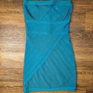 Bebe Turquoise Strapless Bandage Bodycon Dress